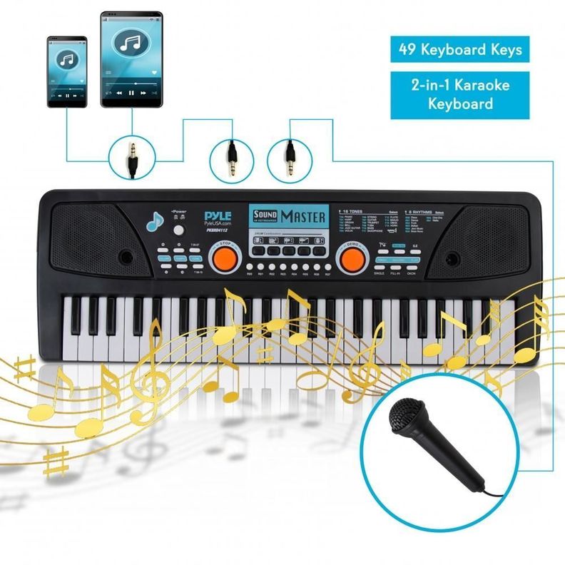 Teclado portatil de piano de 49 teclas con micrófono-0
