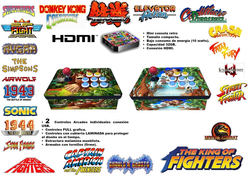 Consola Arcade Retro 2p - Pack Modelo DK-3