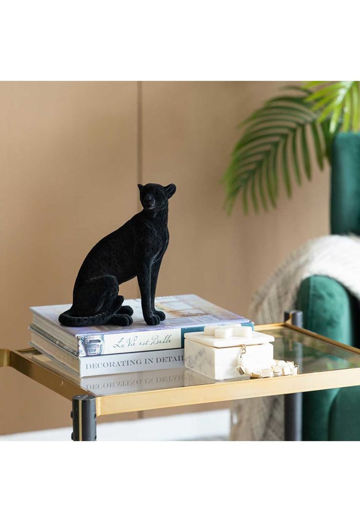 Escultura decorativa Leopardo sentado negro-1