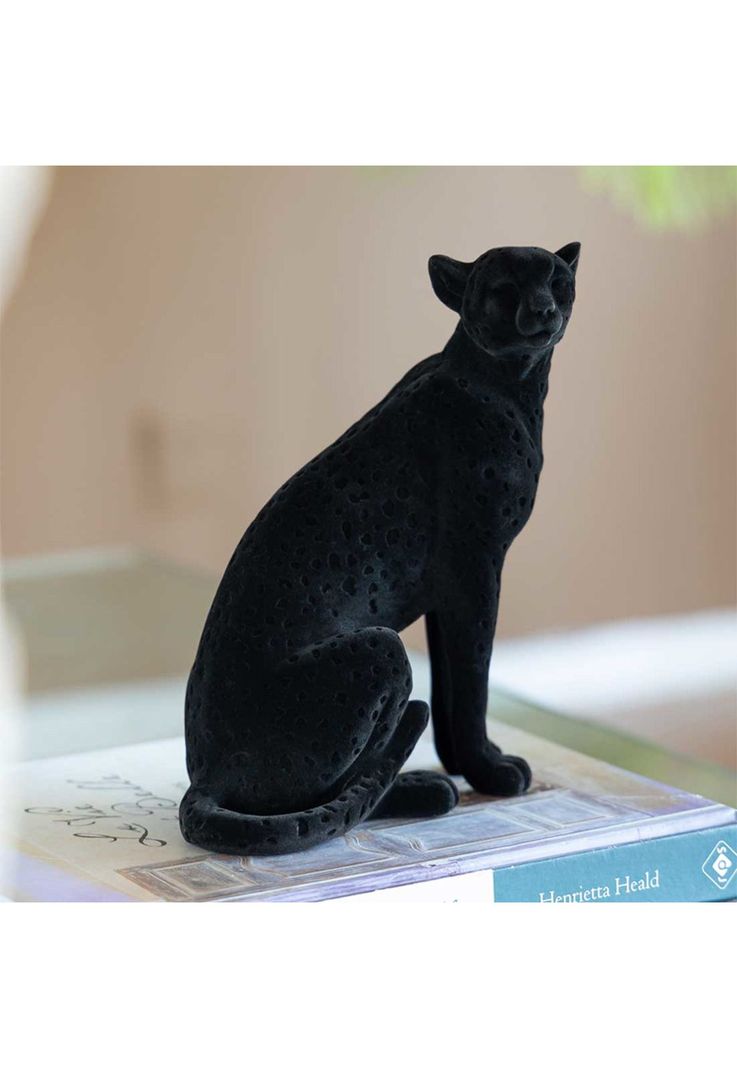 Escultura decorativa Leopardo sentado negro-3