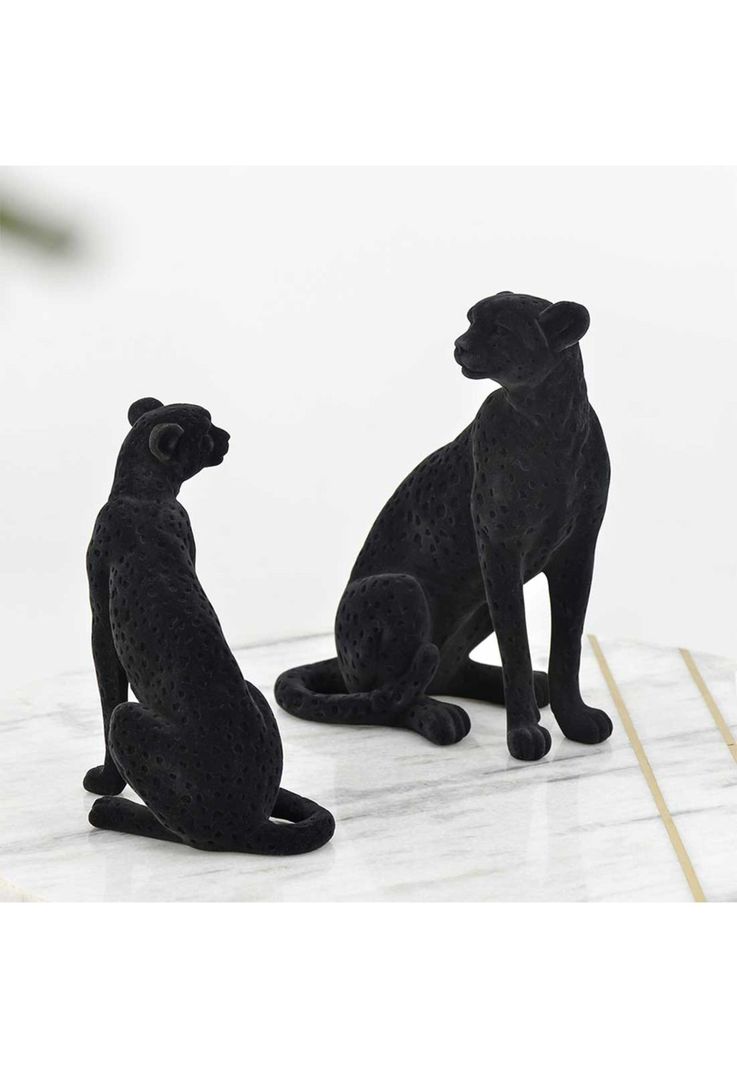 Escultura decorativa Leopardo sentado negro-5
