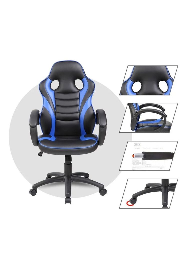 Silla Gamer ergonómica reforzada sillón oficina ejecutivo azul-3