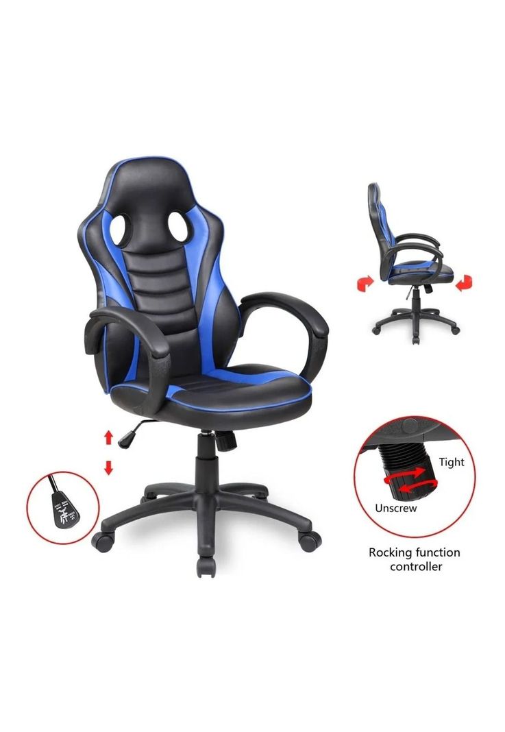 Silla Gamer ergonómica reforzada sillón oficina ejecutivo azul-4