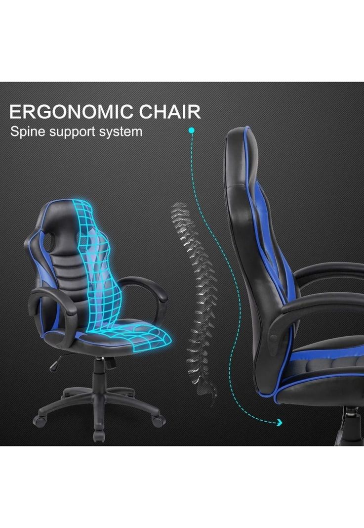 Silla Gamer ergonómica reforzada sillón oficina ejecutivo azul-7