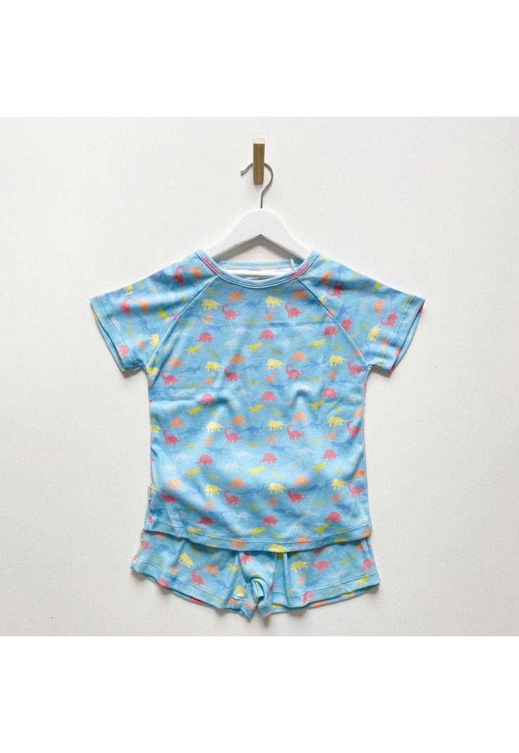 Pijama Eyy niño 2 piezas remera y short modelo dino celeste-0