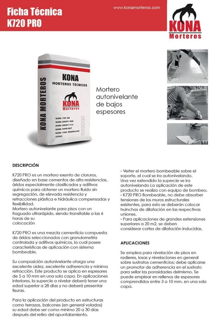 Mortero Autonivelante para pisos KONA 720 -1
