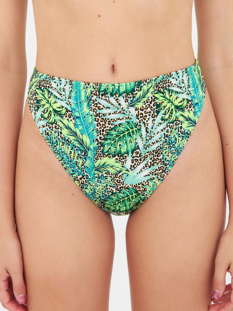 Bottom de Bikini Daikiri Mujer Calzon Pierna Alta Animal Print Selva Cafe Filtro UV50+ Verde S
