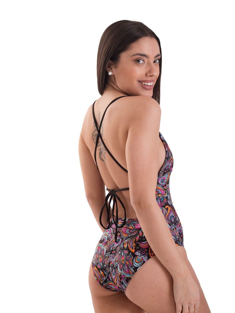 Daikiri Traje de Baño Mujer Negro Estampado Strapless Control Abdomen Protección UV 50+-1
