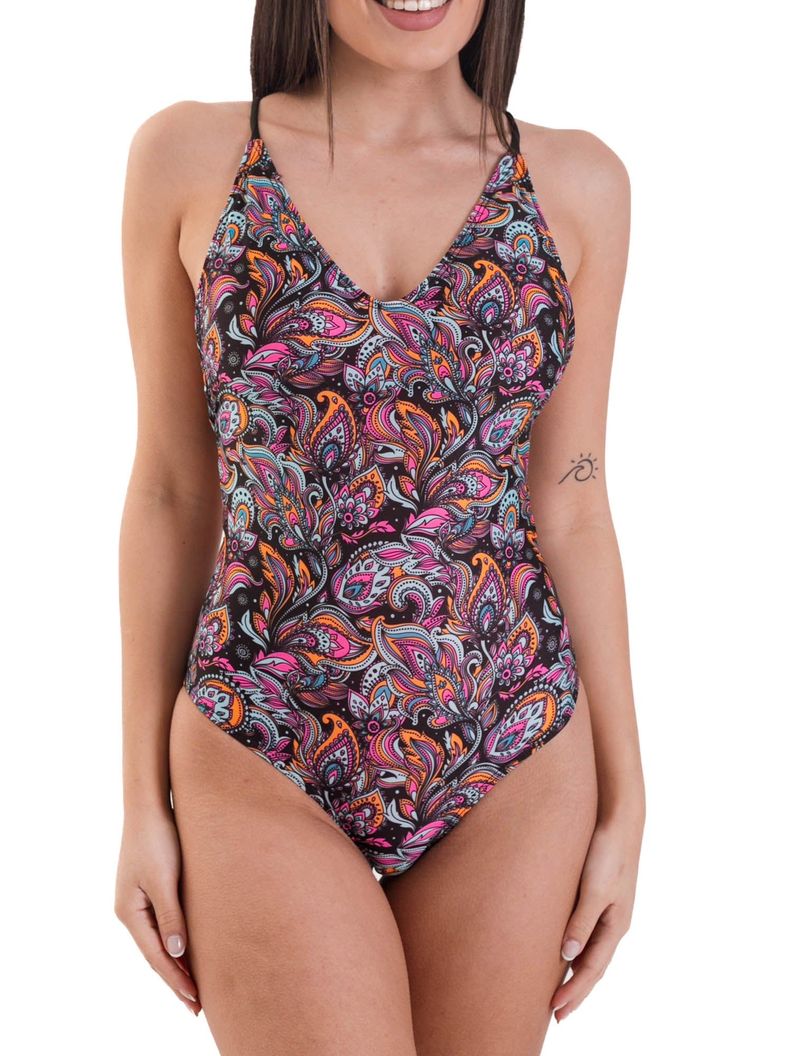 Daikiri Traje de Baño Mujer Negro Estampado Strapless Control Abdomen Protección UV 50+-5