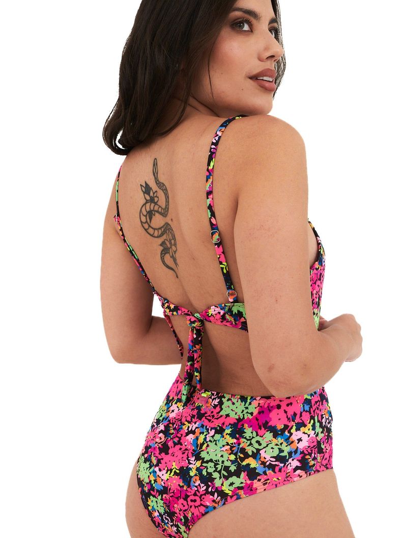 Daikiri Trikini Mujer Negro Estampado Control Abdomen Culote Protección UV 50+-1