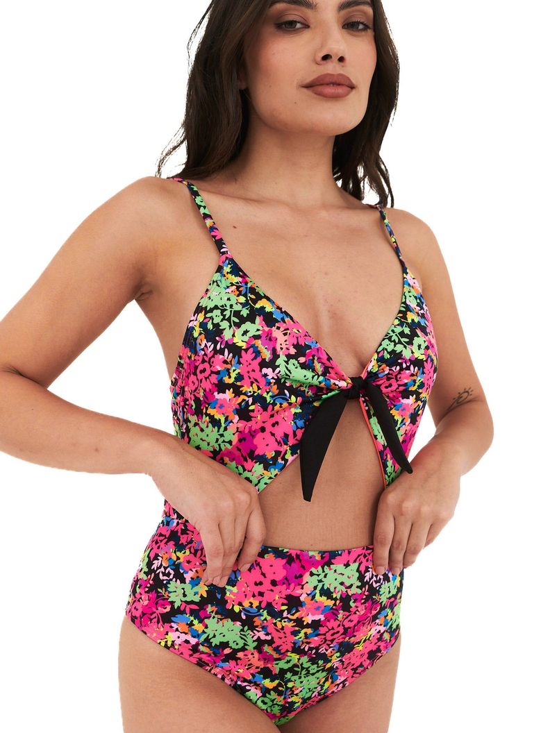 Daikiri Trikini Mujer Negro Estampado Control Abdomen Culote Protección UV 50+-2