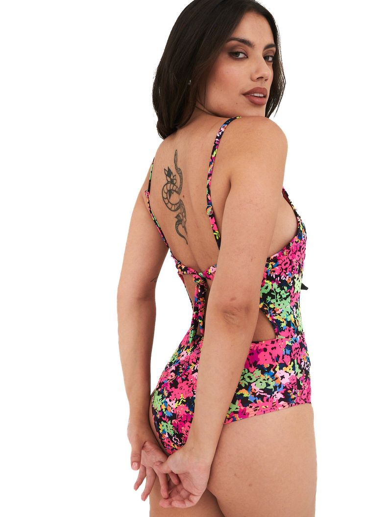 Daikiri Trikini Mujer Negro Estampado Control Abdomen Culote Protección UV 50+-5