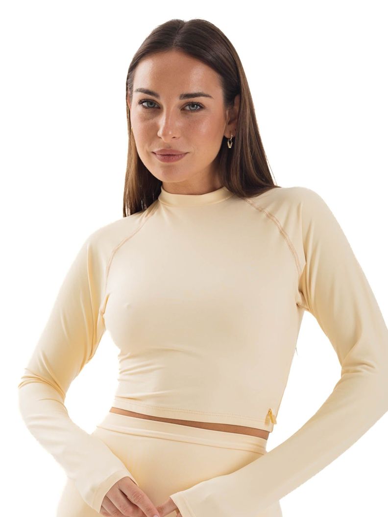 Daikiri Polera Surf Mujer Crema Liso Manga Larga Deportivo Protección UV 50+-0