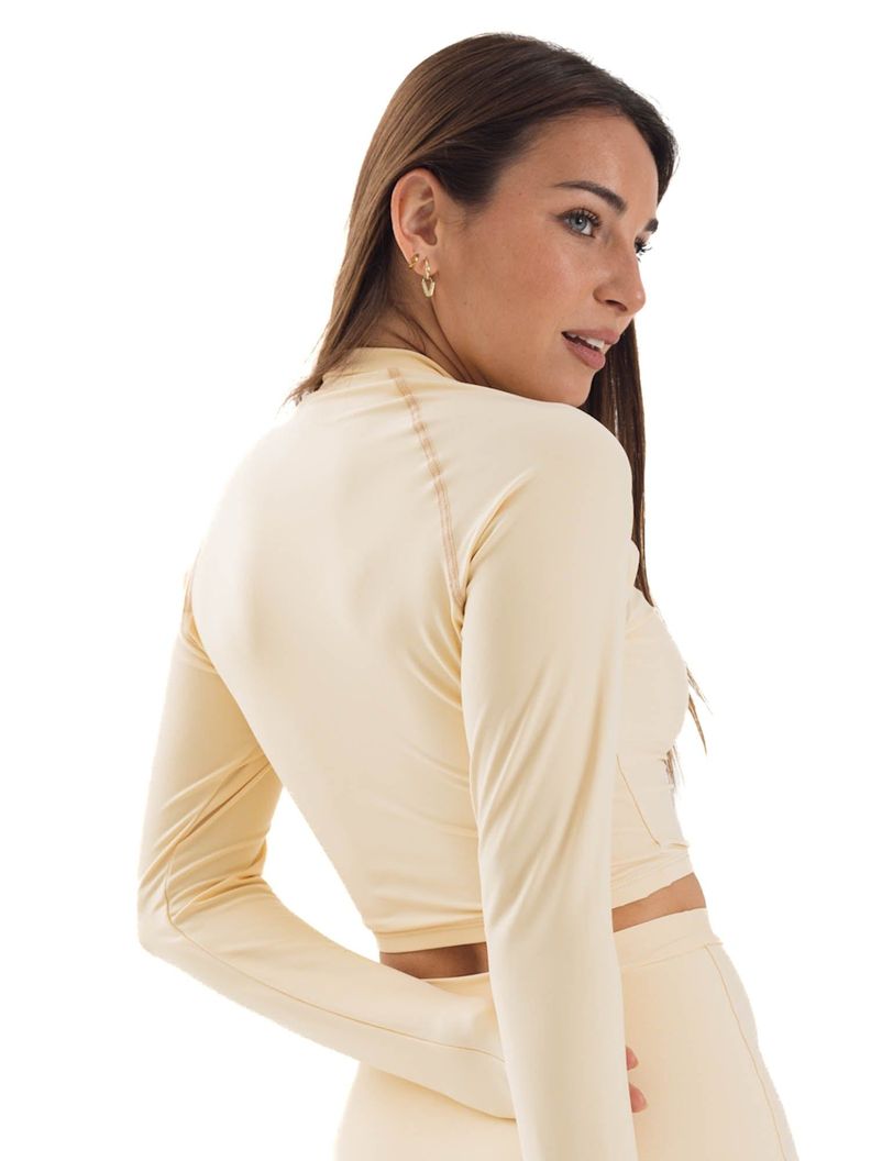 Daikiri Polera Surf Mujer Crema Liso Manga Larga Deportivo Protección UV 50+-1