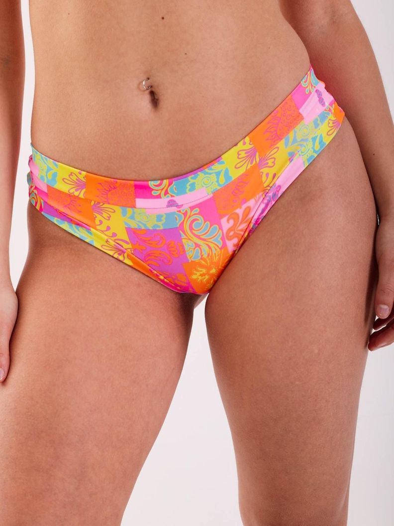 Bottom de Bikini Daikiri Mujer Calzon Sin Costuras Patchwork Naranjo Fluor Filtro UV50+