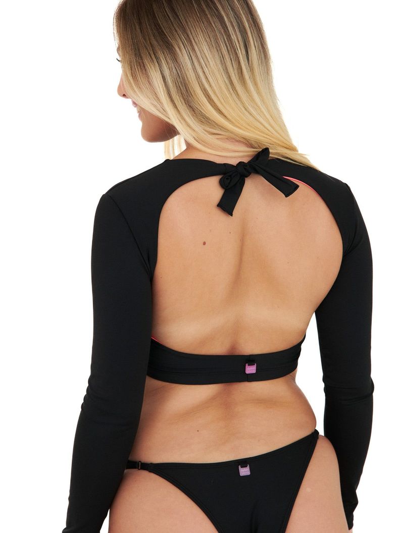 Daikiri Bikini Mujer Negro Liso Manga Larga Ajustable Protección UV 50+-2