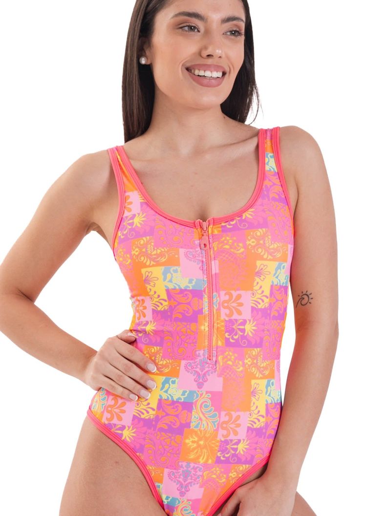 Daikiri Traje de Baño Mujer Naranjo Estampado Control Abdomen Deportivo Protección UV 50+-0
