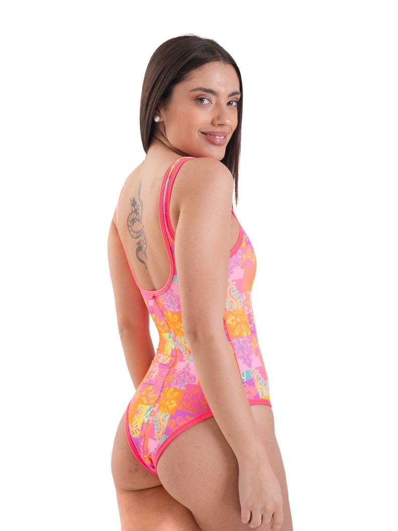 Daikiri Traje de Baño Mujer Naranjo Estampado Control Abdomen Deportivo Protección UV 50+-2