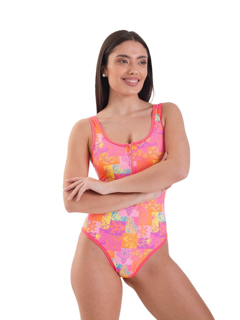 Daikiri Traje de Baño Mujer Naranjo Estampado Control Abdomen Deportivo Protección UV 50+-6