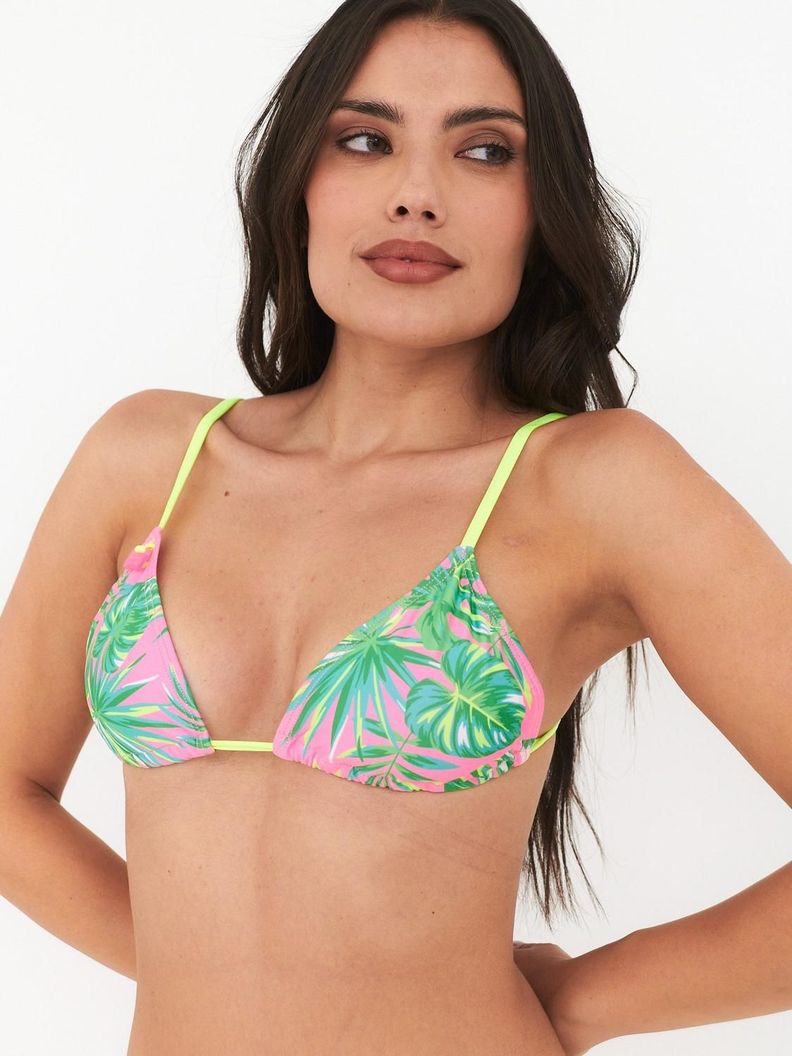 Top de Bikini Daikiri Mujer Triangulo Basico Hojas Rosa Fluor Filtro UV50+ Rosado S