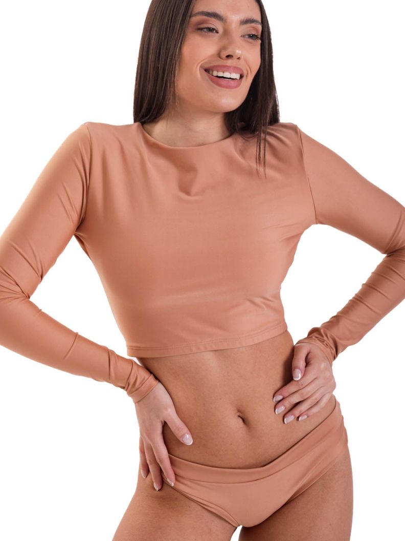 Daikiri Bikini Surf Mujer Cafe Liso Manga Larga Ajustable Protección UV 50+-0