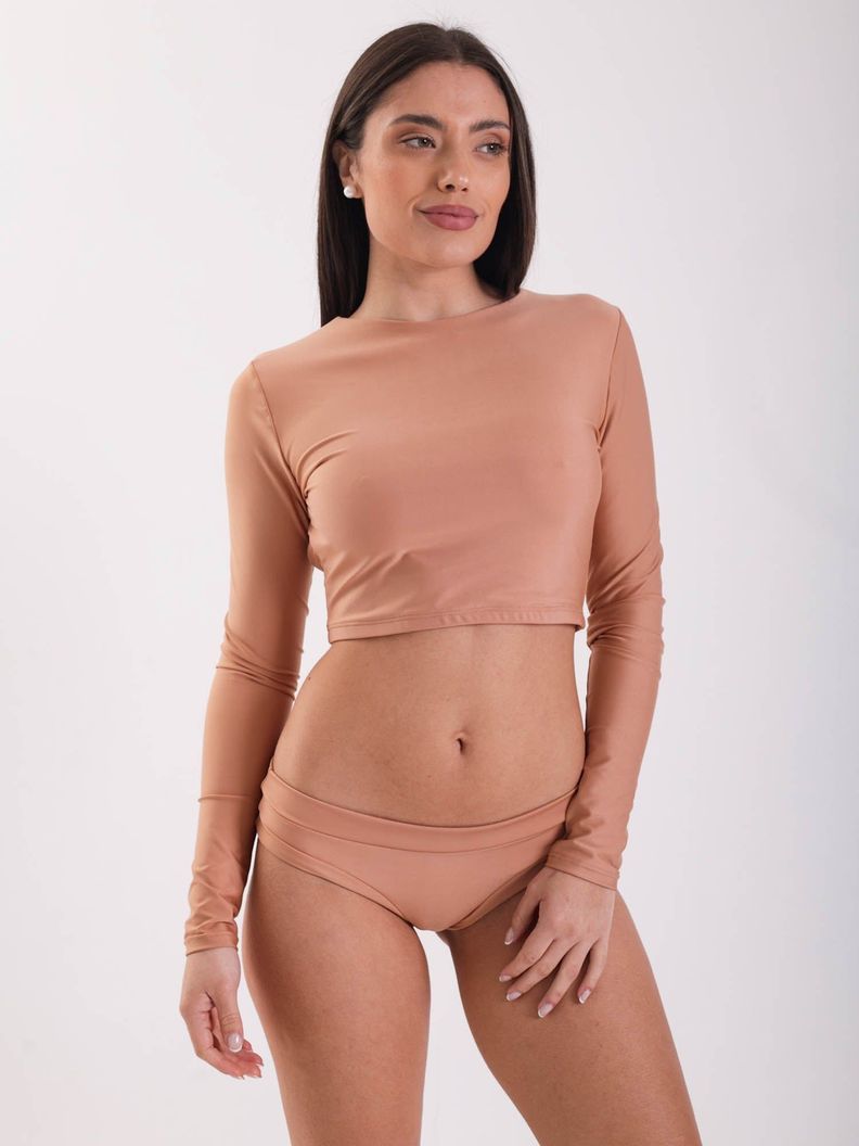 Daikiri Bikini Surf Mujer Cafe Liso Manga Larga Ajustable Protección UV 50+-5