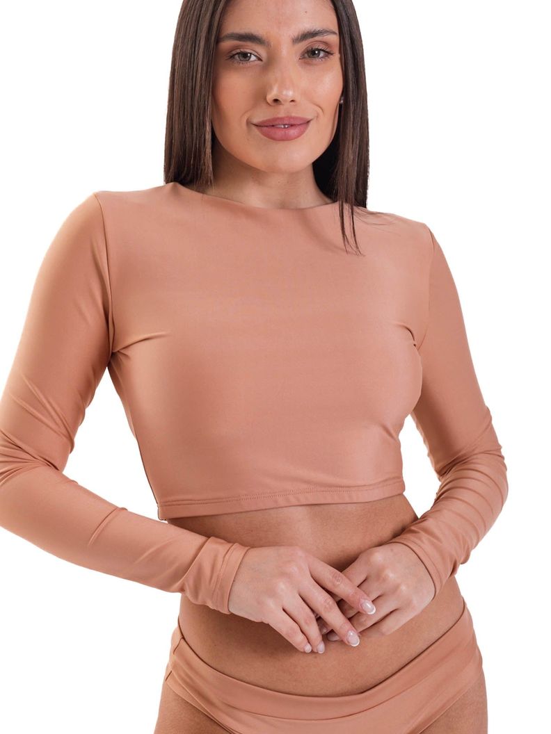 Daikiri Polera Surf Mujer Cafe Liso Manga Larga Deportivo Protección UV 50+-0