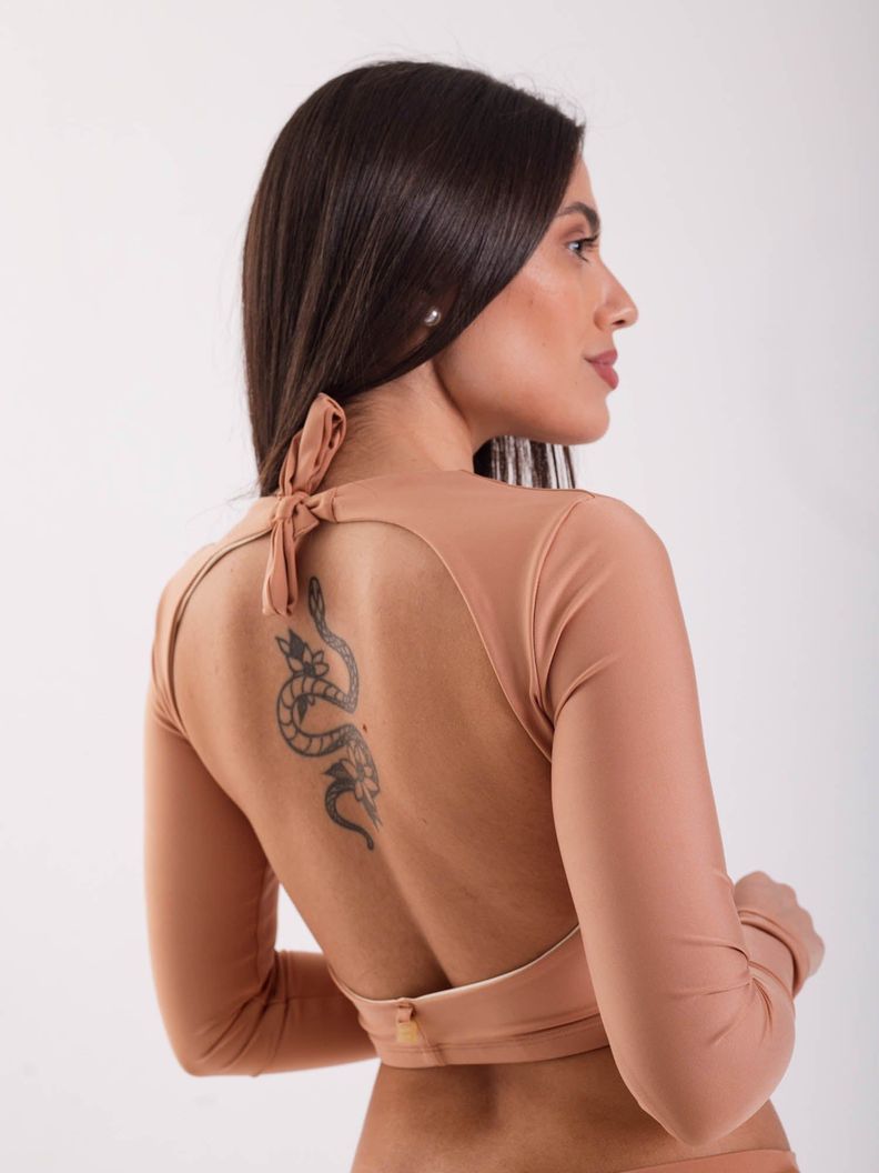Daikiri Polera Surf Mujer Cafe Liso Manga Larga Deportivo Protección UV 50+-1