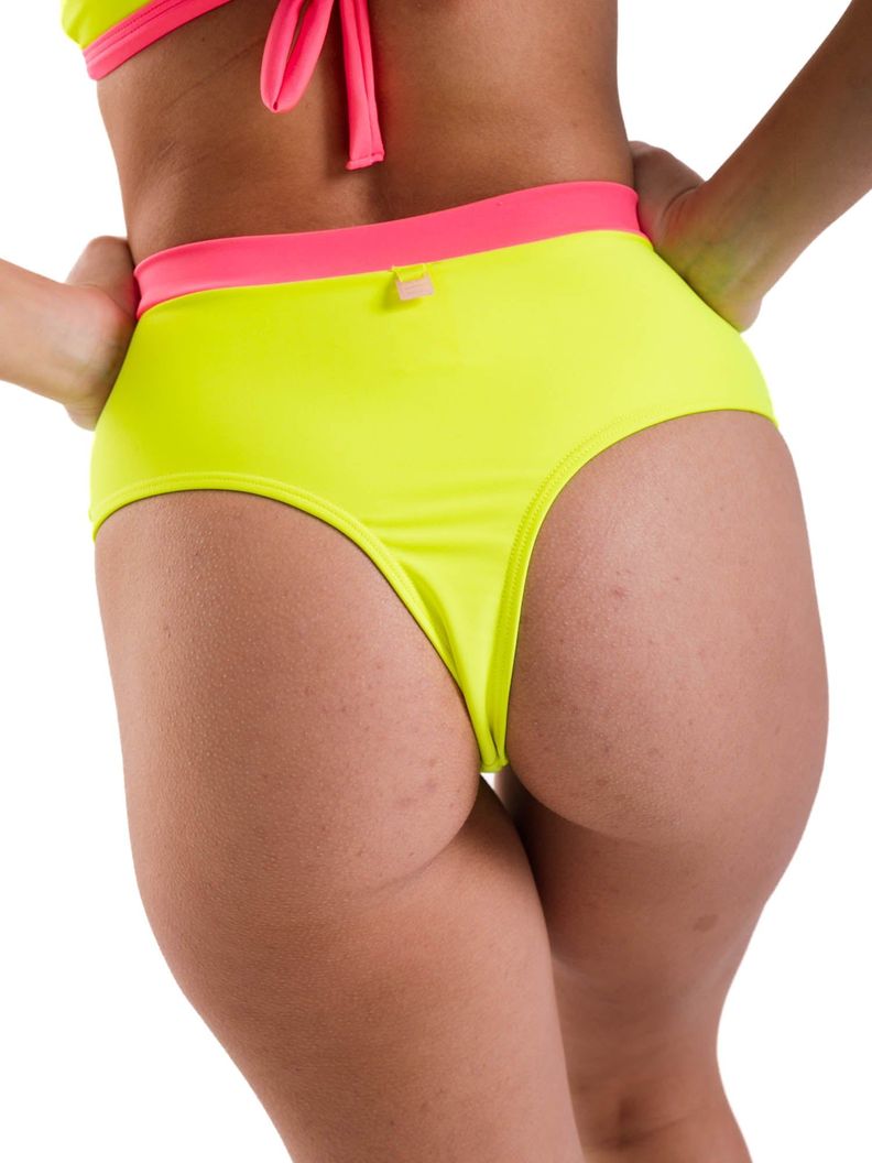 Daikiri Bottom de Bikini Mujer Amarillo Liso Tiro Alto Culote Protección UV 50+-3