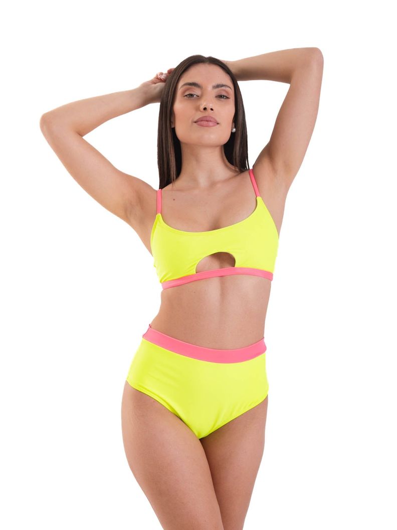 Daikiri Bottom de Bikini Mujer Amarillo Liso Tiro Alto Culote Protección UV 50+-4