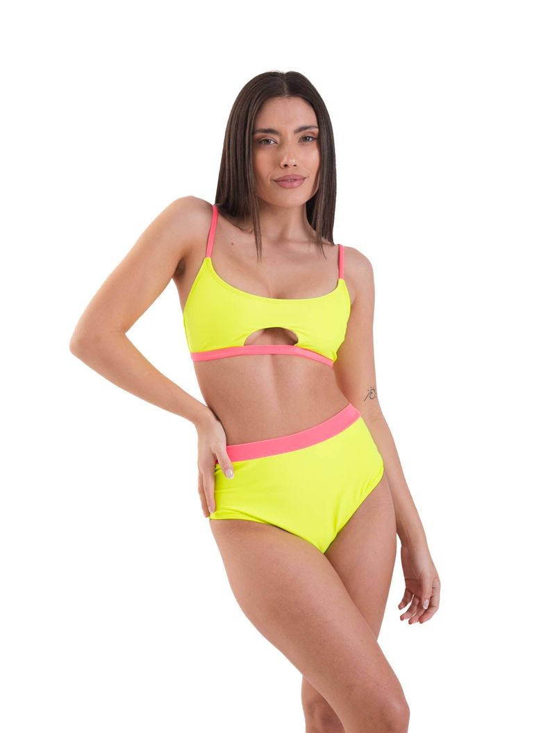 Daikiri Bottom de Bikini Mujer Amarillo Liso Tiro Alto Culote Protección UV 50+-5