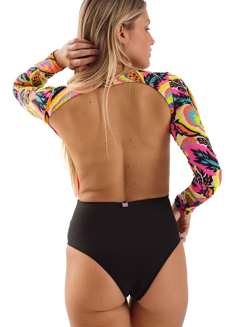 Daikiri Traje de Baño Surf Mujer Negro Estampado Manga Larga Deportivo Protección UV 50+-1