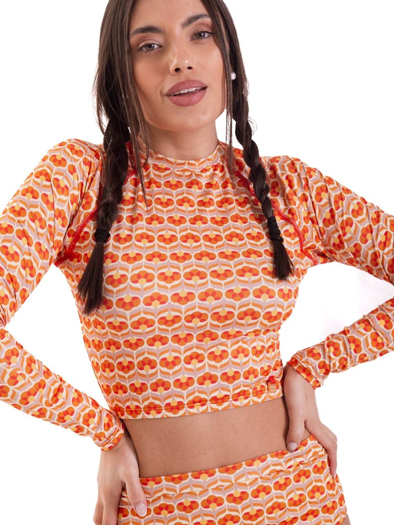 Daikiri Polera Surf Mujer Crema Estampado Manga Larga Deportivo Protección UV 50+-0