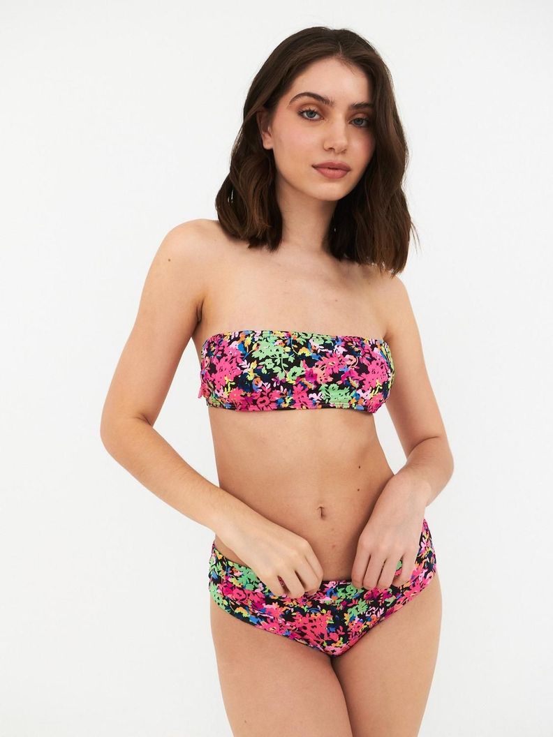 Bikini Daikiri Mujer Strapless Calzon Sin Costuras Flores Negro Rosa Fluor Filtro UV50+