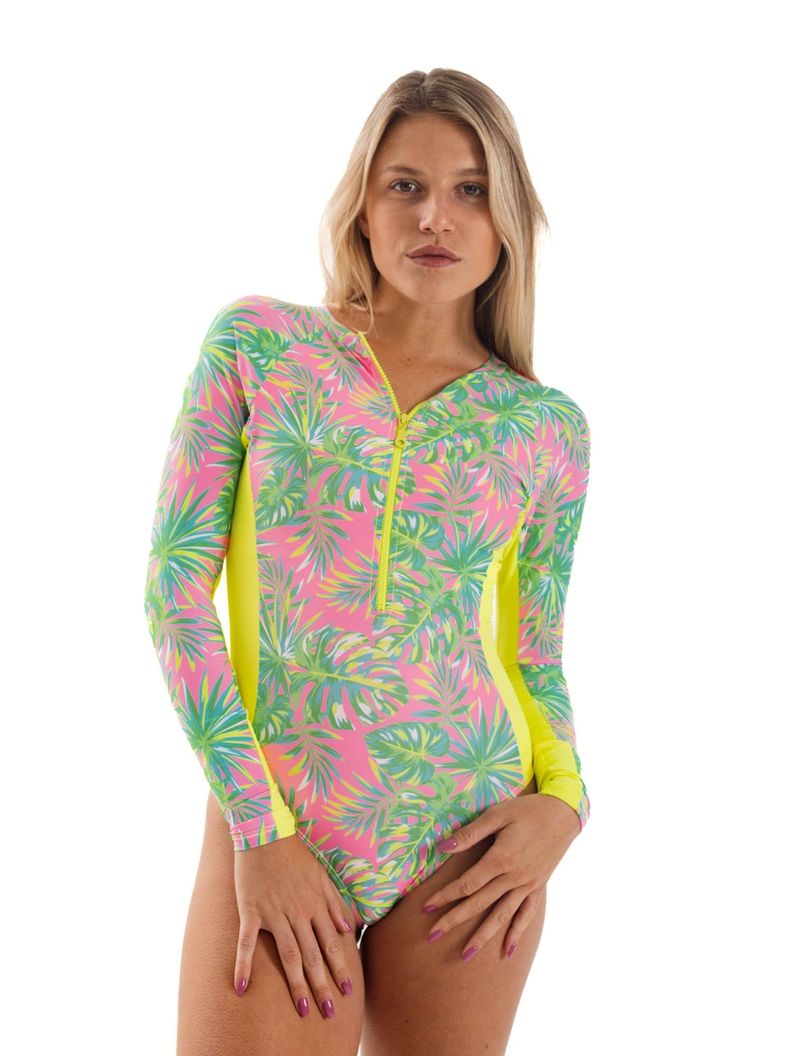 Daikiri Traje de Baño Surf Mujer Rosa Estampado Manga Larga Deportivo Protección UV 50+-6