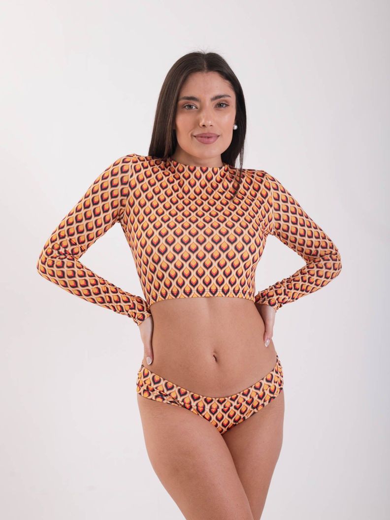Daikiri Bikini Surf Mujer Crema Estampado Manga Larga Ajustable Protección UV 50+-5