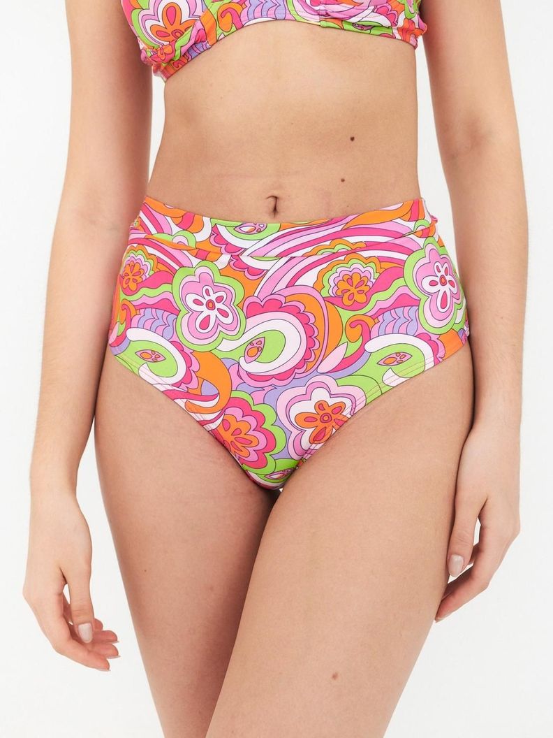 Bottom de Bikini Daikiri Mujer Calzon Tiro Alto Psicodelico Naranjo Fluor Filtro UV50+