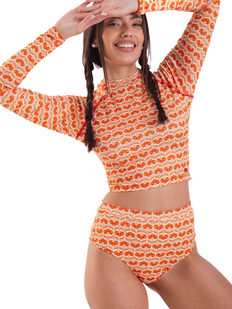 Daikiri Bikini Surf Mujer Crema Estampado Manga Larga Culote Protección UV 50+-0