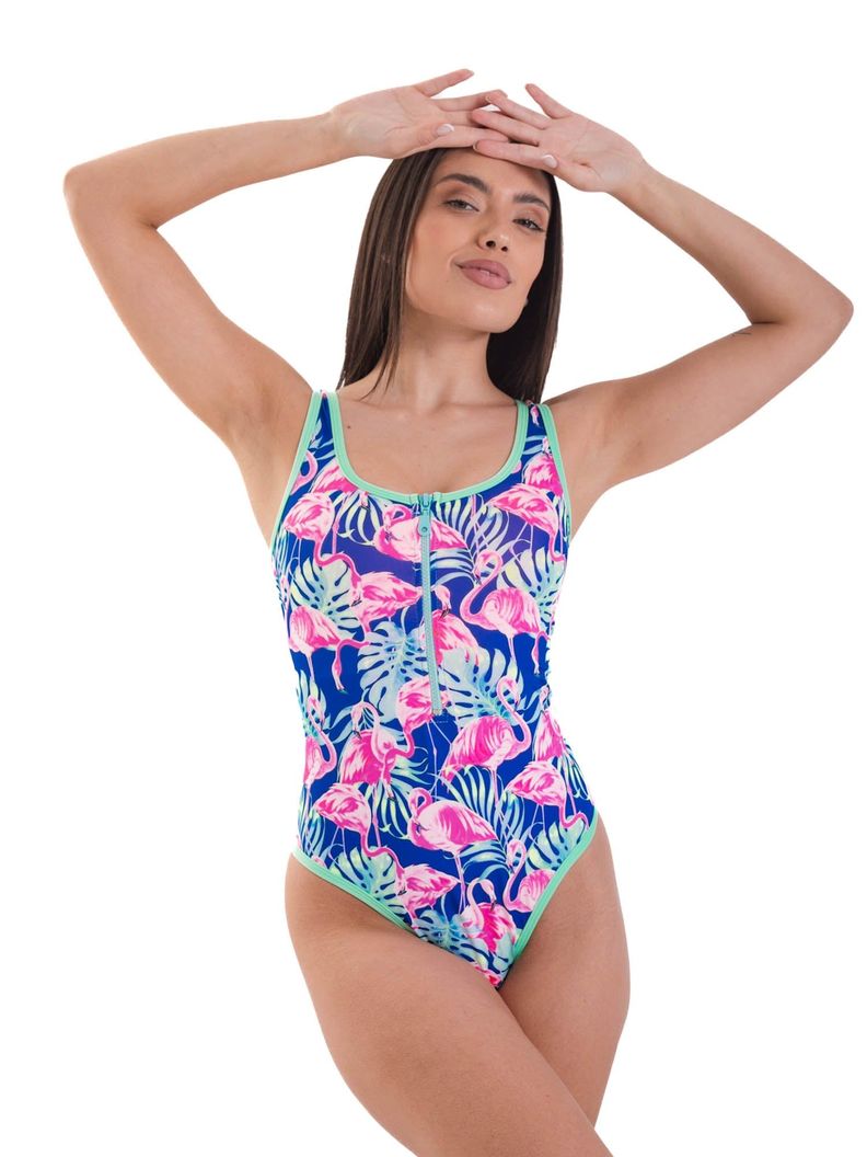 Daikiri Traje de Baño Mujer Azul Estampado Control Abdomen Deportivo Protección UV 50+-4