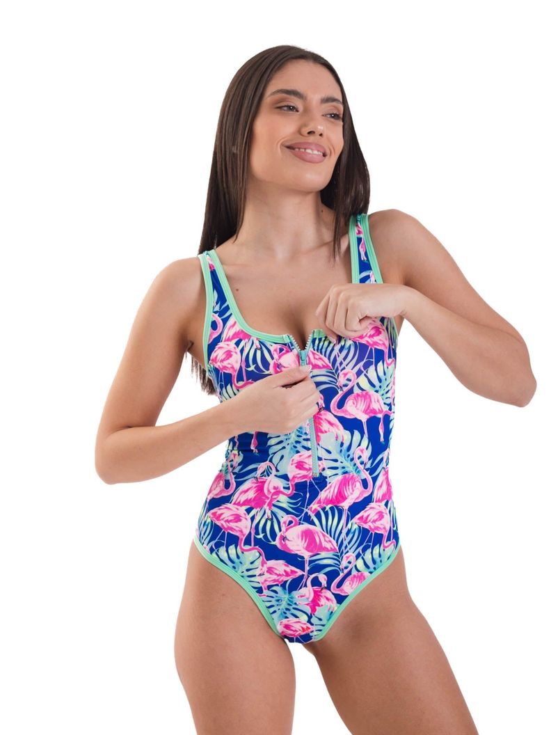 Daikiri Traje de Baño Mujer Azul Estampado Control Abdomen Deportivo Protección UV 50+-6