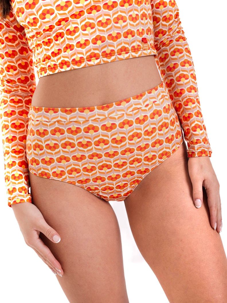 Daikiri Bottom de Bikini Mujer Crema Estampado Tiro Alto Culote Protección UV 50+-0