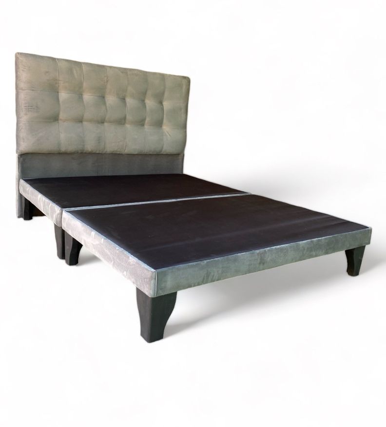 Base Europea King + Respaldo King Valencia Felpa Gris -0