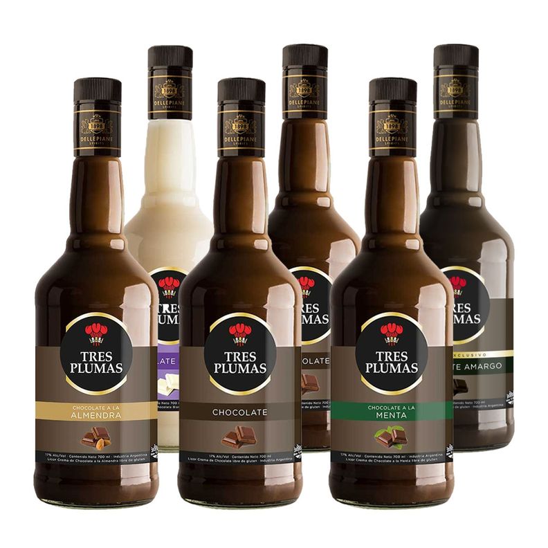 CJA X 6 MIX LICOR CREMAS CHOCOLATES TRES PLUMAS Gluten free-0