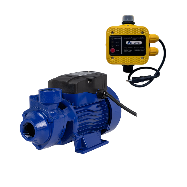 KIT BOMBA PERIFERICA ALLWELL 1.0 HP QBm80 CONTROLADOR AUTOMATICO DE PRESION