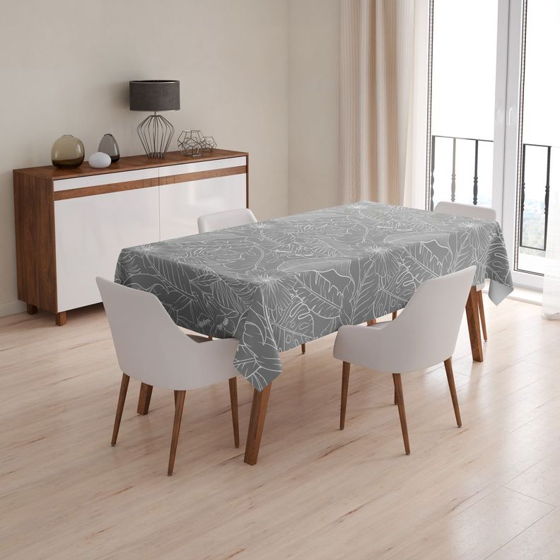 Mantel anti manchas rectangular 145 x 250 cm botánico gris Paper Home-1