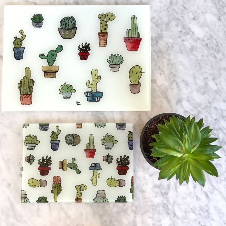Tabla para cortar o picar de vidrio 28,5 x 20 cm cactus Paper Home-3