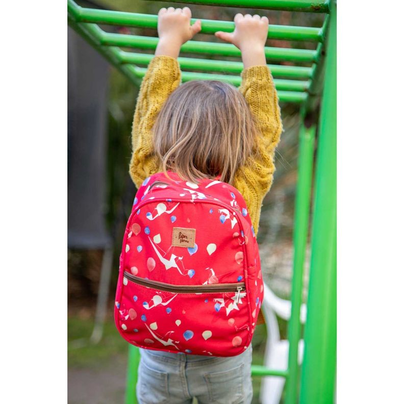 Mochila Infantil niños sustentable diseño dinosaurios roja Paper Home-3