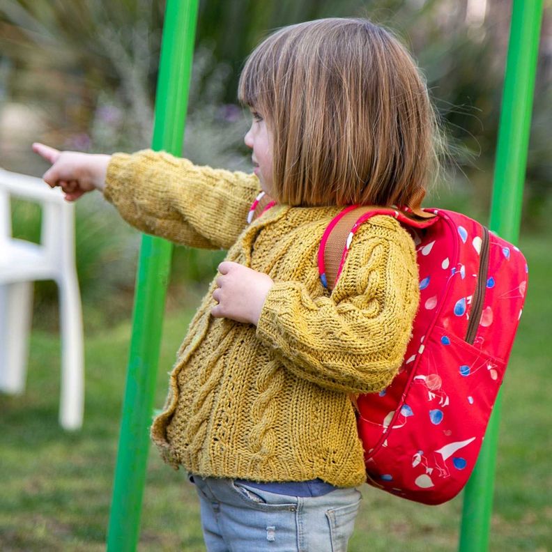 Mochila Infantil niños sustentable diseño dinosaurios roja Paper Home-4