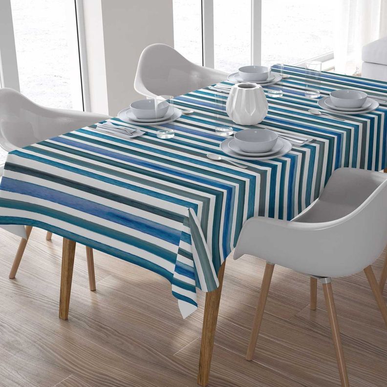 Mantel anti manchas rectangular 145 x 250 cm líneas azules Paper Home-2