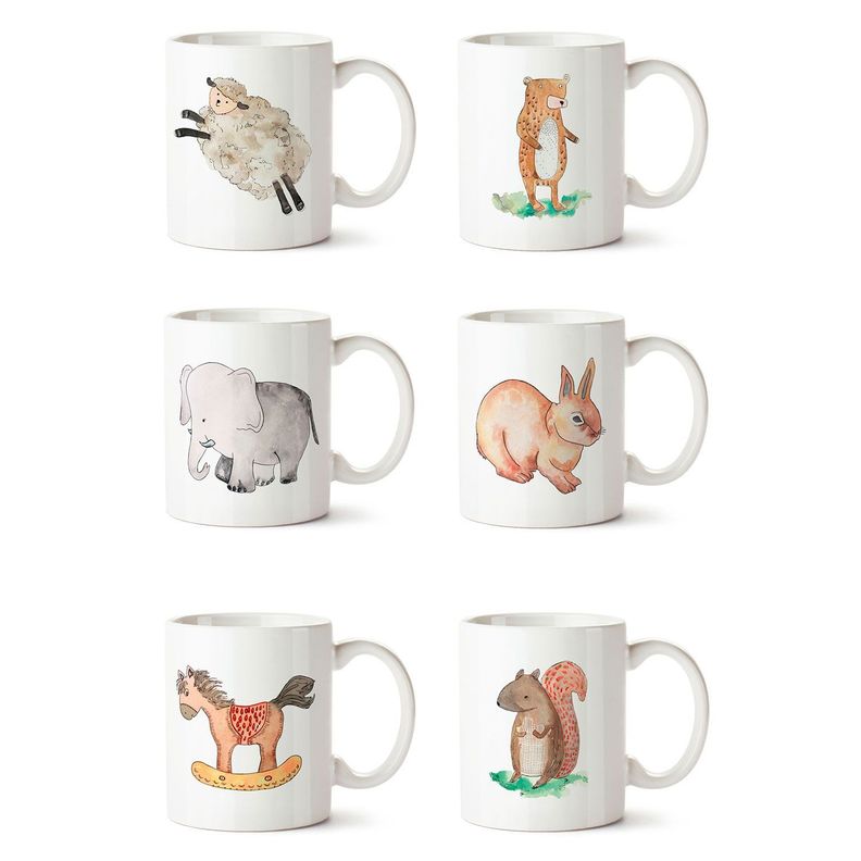 Set x 6 tazones mugs cerámica animales infantiles asa blanca Paper Home.-0